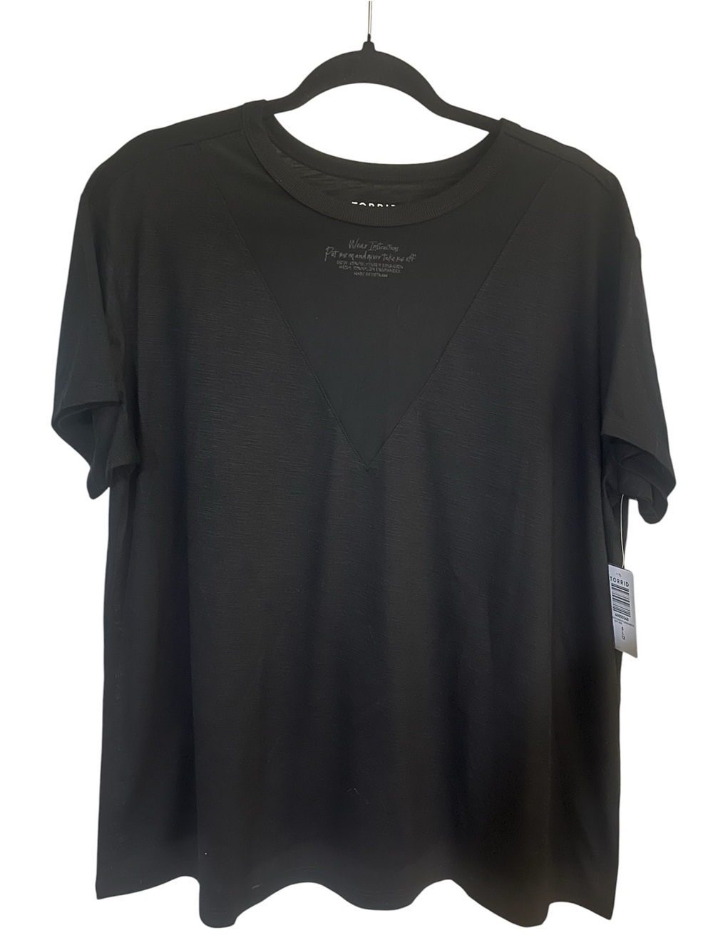 torrid Black Short-Sleeve Crewneck Shirt with V-Panel